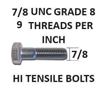 7/8 UNC Hex Head Bolts Grade 8 High Tensile Zinc Plated Select Length